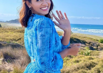 Sanjana in blue dress