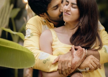 Nikki Galrani's husband hugging her