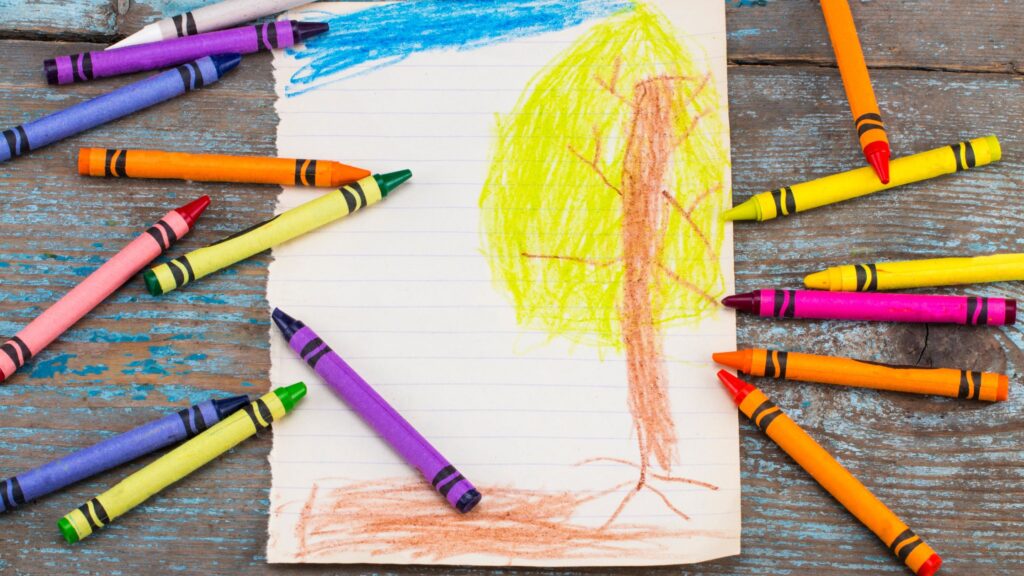 drawing made by a child with the help of crayons.