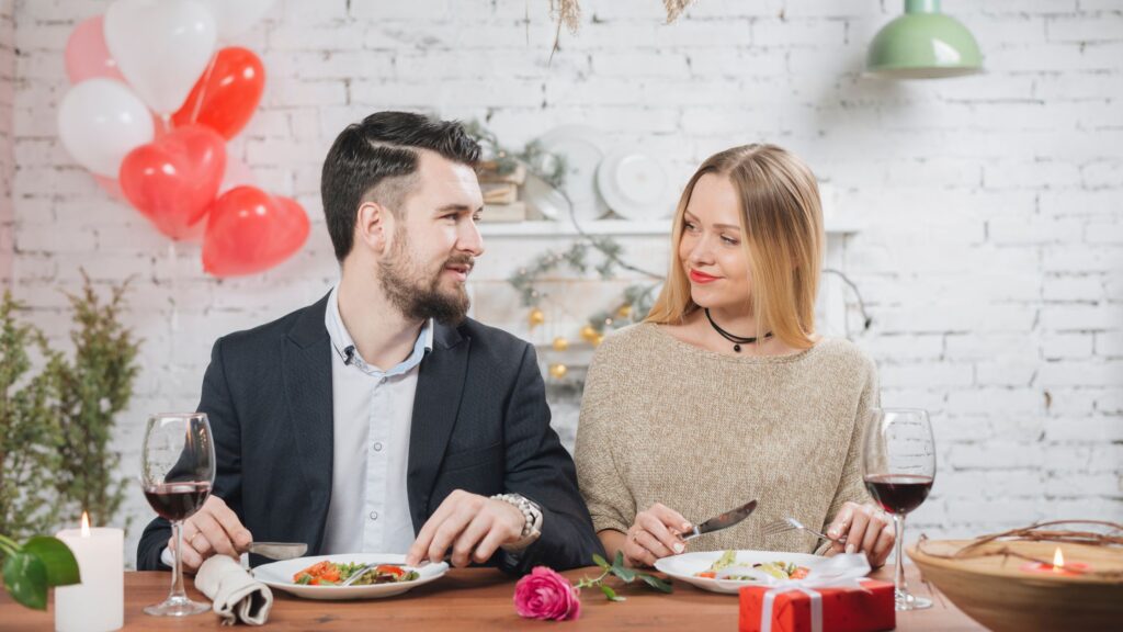 husband and wife having dinner