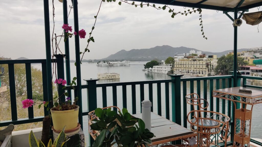 A terrace view of one of the best cafes in Udaipur, Jheel's Cafe and Bar