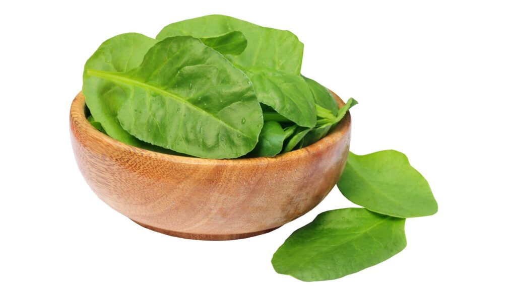 Spinach Leaves in a brown colored bowl.