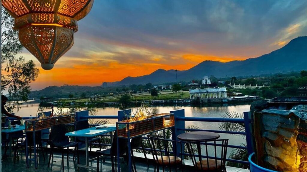 An evening view of Cafe Pannadhay in Udaipur.