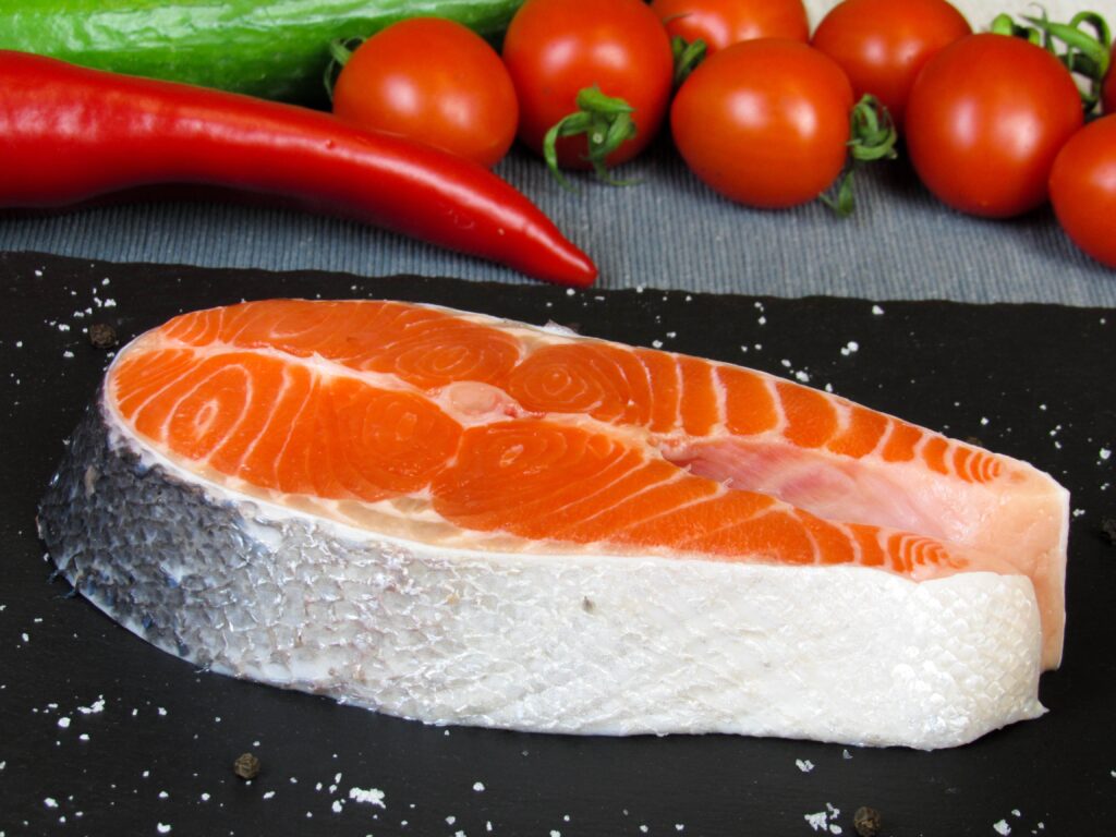 A piece of raw salmon