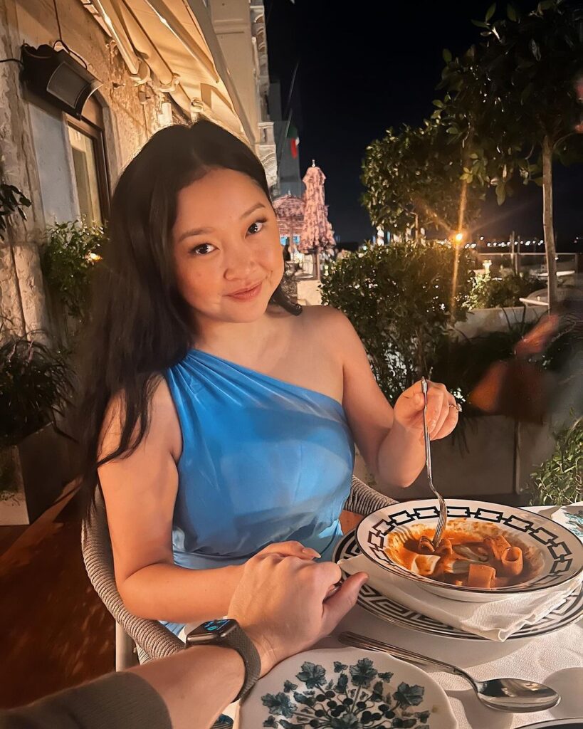 Lana Condor eating dinner at Venice.