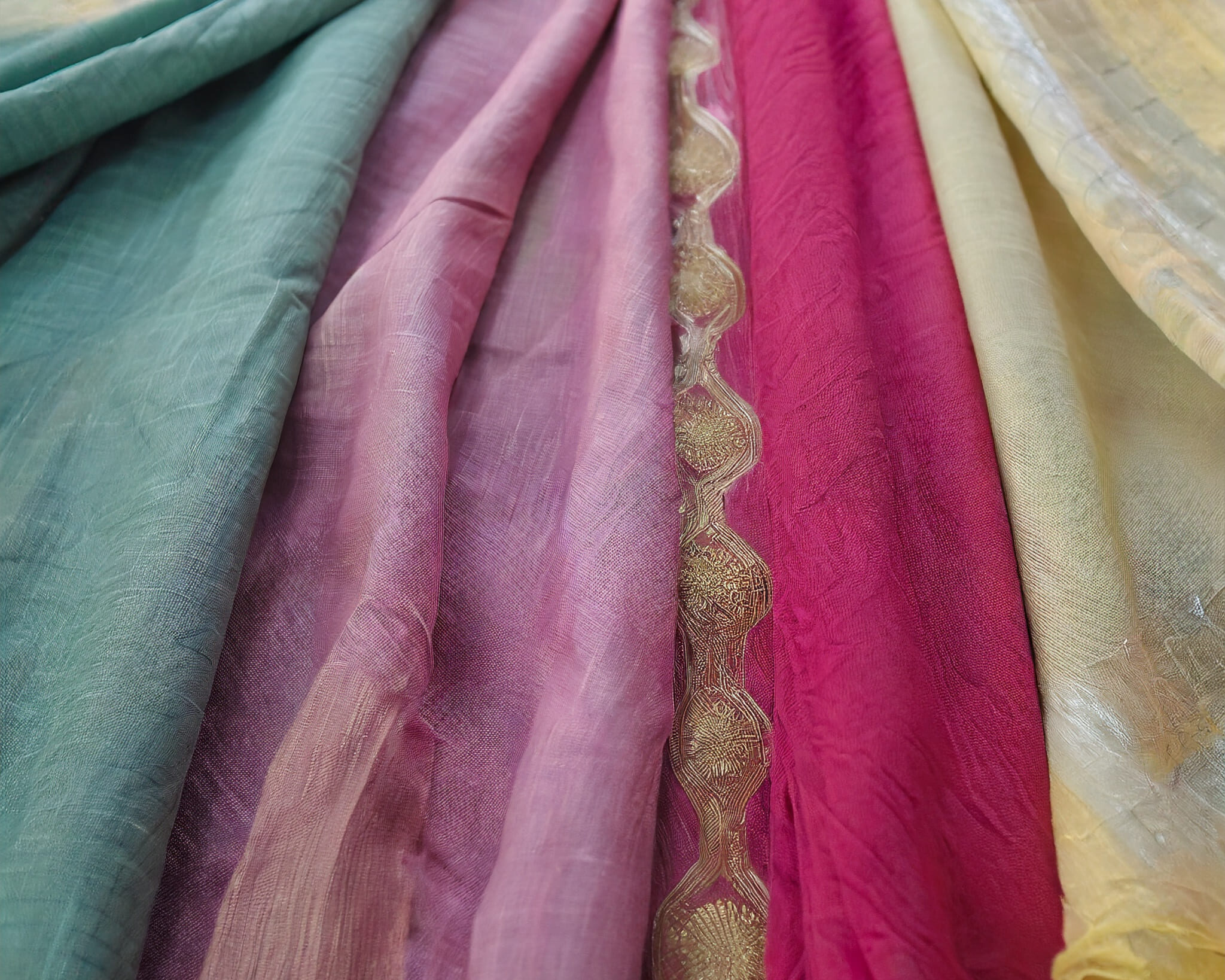 Firefly fleece, linen, khadi, tusar, chanderi silk fabrics for saree