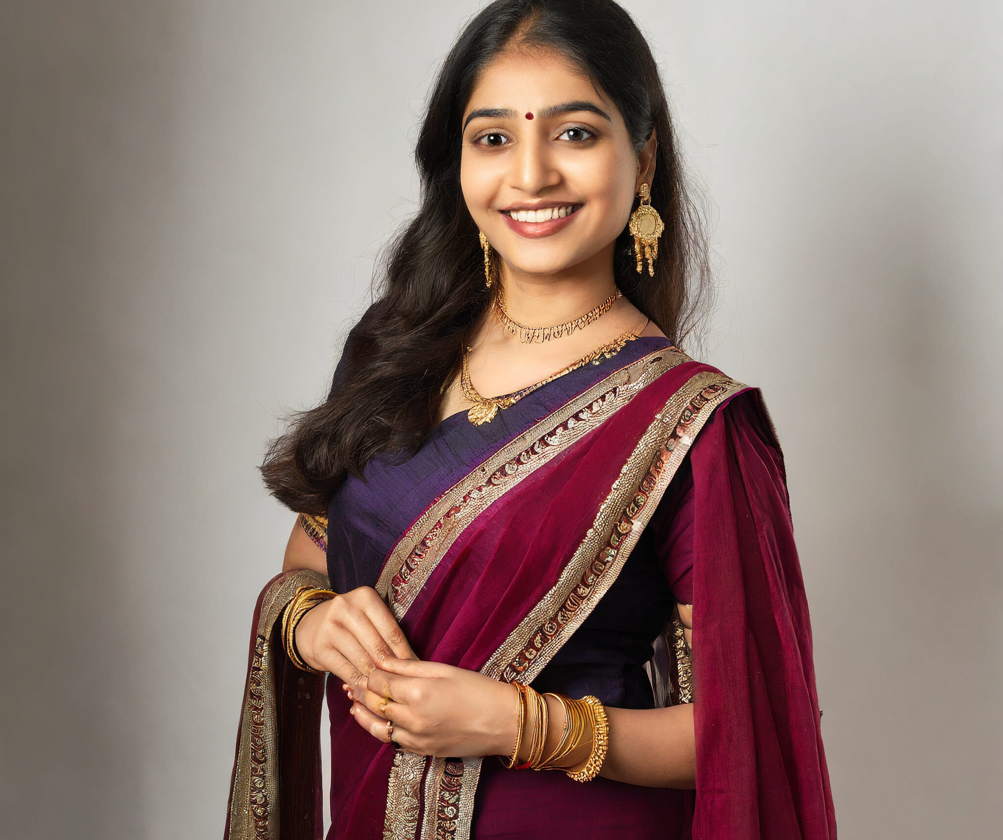 girl wearing velvet saree