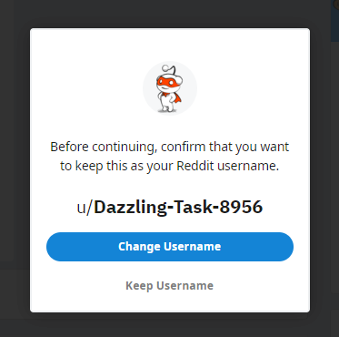 pop up message asking you if you would like to change your username 