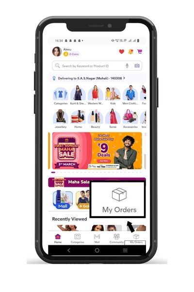 My Order option in Meesho App 