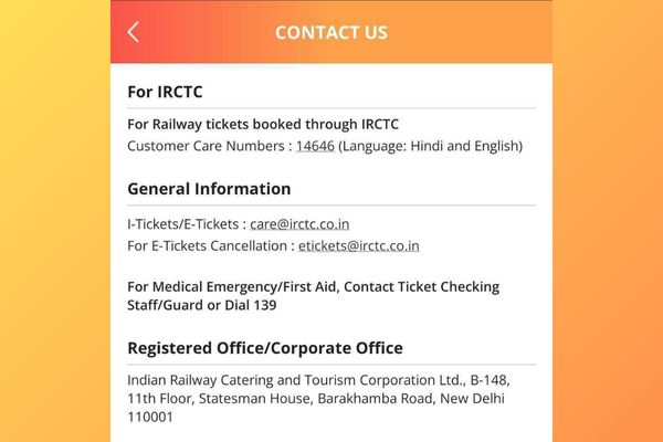 Contact Support of IRCTC