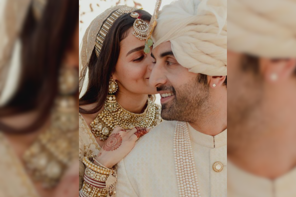 Alia and Ranbir's wedding poses: Bride Kissing the husband Cheek
